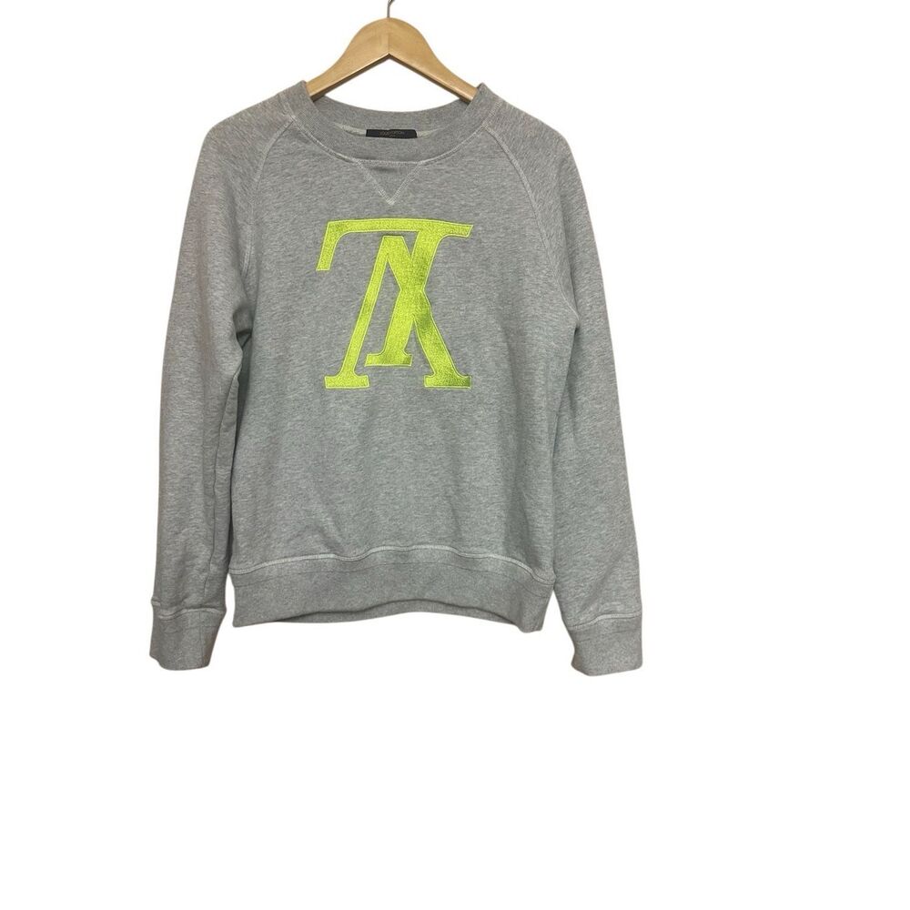 Louis Vuitton Grey & Neon Yellow Upside-Down Logo Sweatshirt Size M